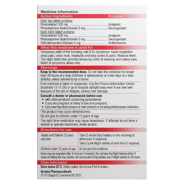 APH PE Day + Night Cold & Flu Relief 48 Tablets Same as Codral PE