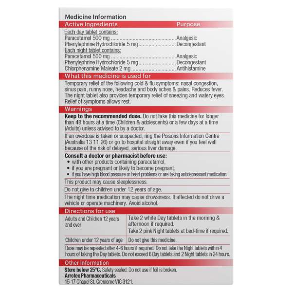 APH PE Day + Night Cold & Flu Relief 24 Tablets Same as Codral PE