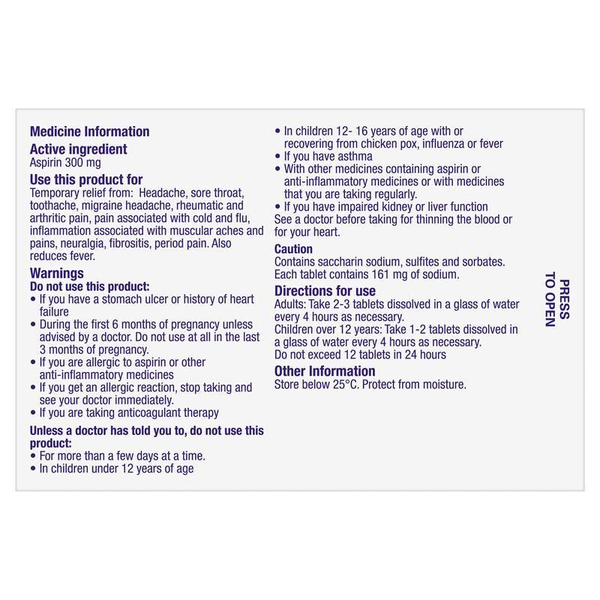 Aspro Clear Regular Strength 300mg 24 Efferevescent Tablets
