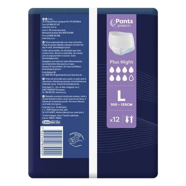 Tena Pants Protect+ Plus Night 12 Pants - Large