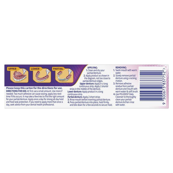Polident Power Max Hold + Seal Adhesive Cream Flavour Free 40g