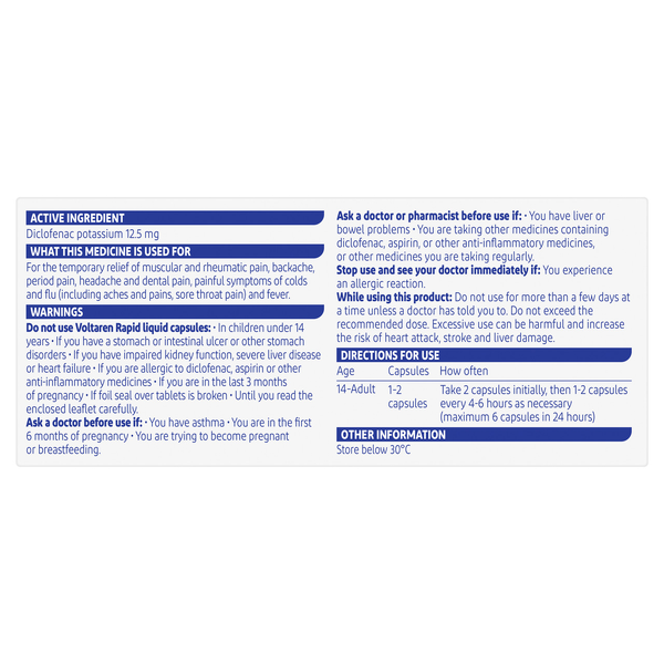 Voltaren Rapid Liquid Capsule 20 Soft Capsules
