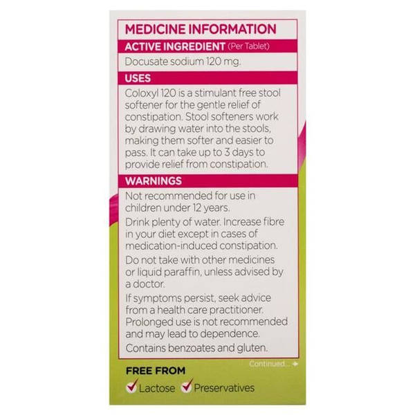 Coloxyl 120mg 100 Tablets