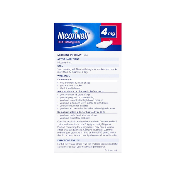 Nicotinell Extra Strength 4mg Fruit Chewing Gum 96 Pieces