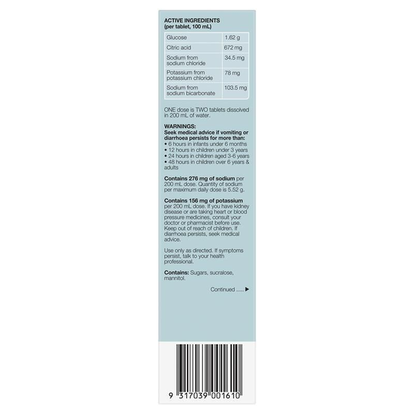 Hydralyte Colour Free Lemonade 20 Effervescent Electrolyte Tablets