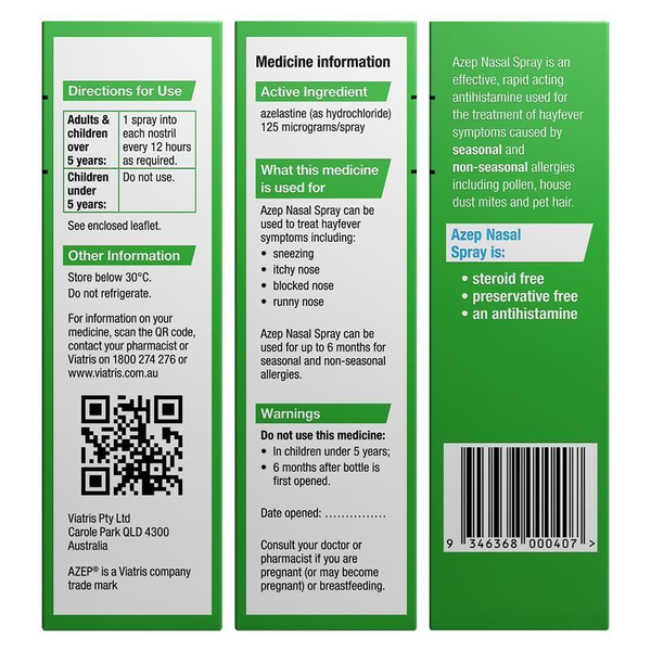 Azep Nasal Spray Hayfever Relief 20ml