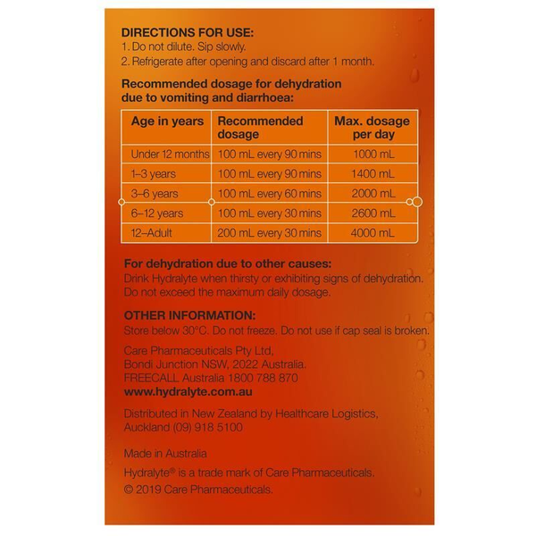 Hydralyte Ready To Use Orange 4 X 250ml Electrolyte Solution