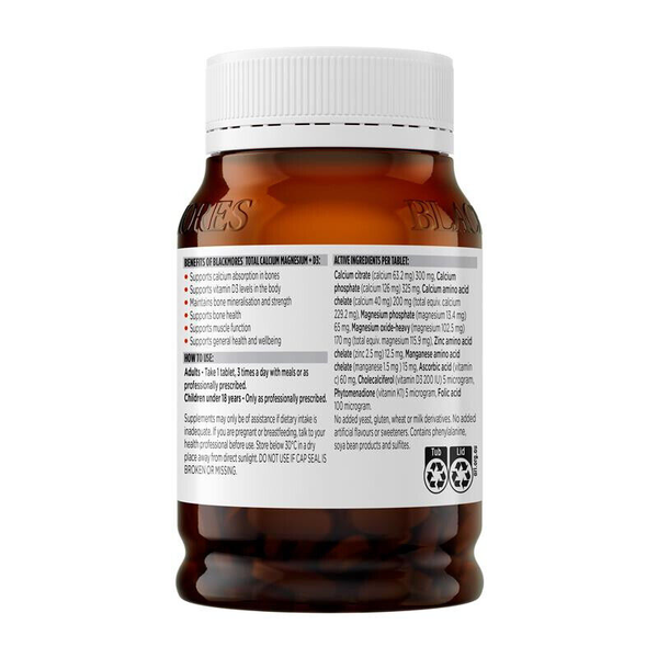 Blackmores Total Calcium, Magnesium + D3 200 Tablets