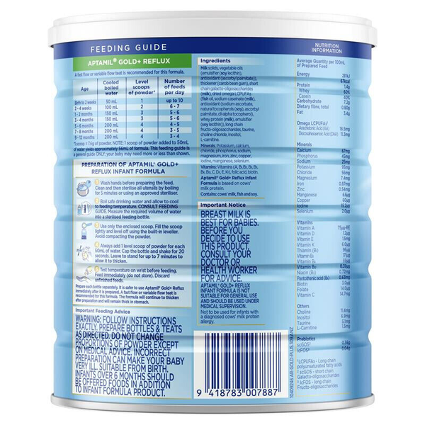 Aptamil Gold+ Reflux 0-12 Months 900g