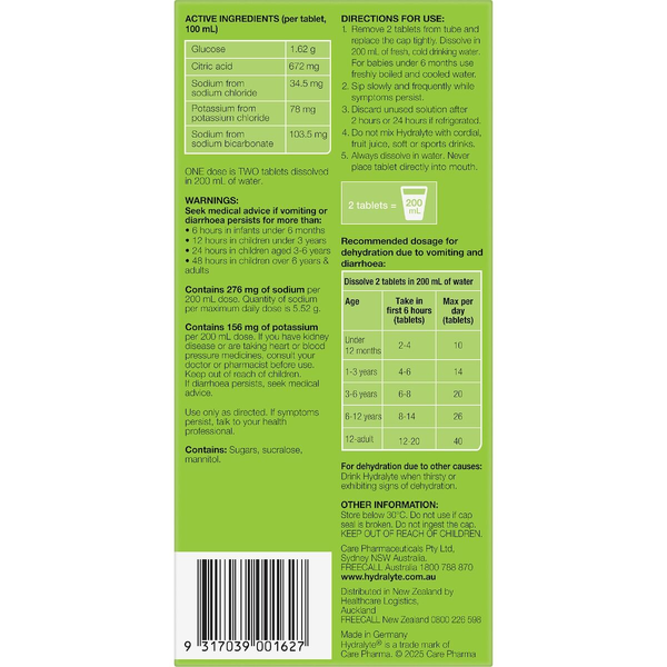 Hydralyte Lemon Lime 40 Effervescent Electrolyte Tablets 