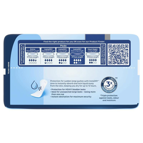 Tena Pads InstaDRY Extra Long Length Maximum Comfort 6 Pads