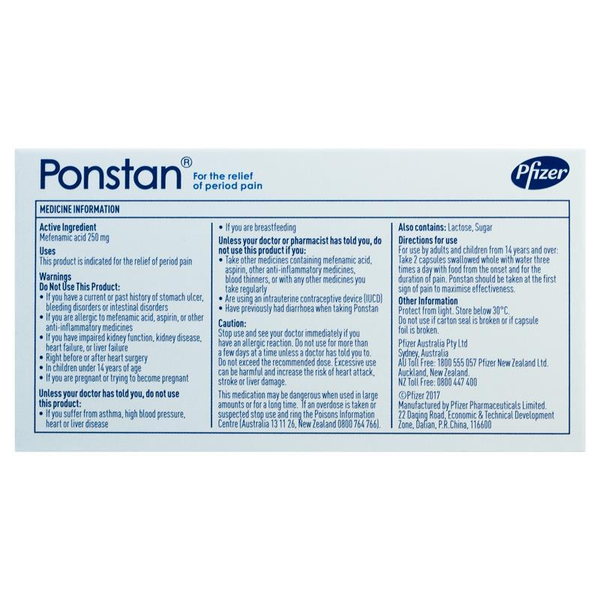 Ponstan 250mg 20 Capsules