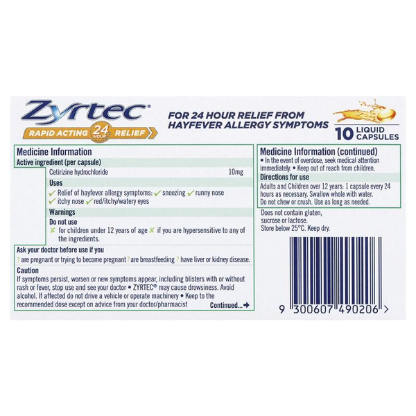 Zyrtec 10 Liquid Capsules