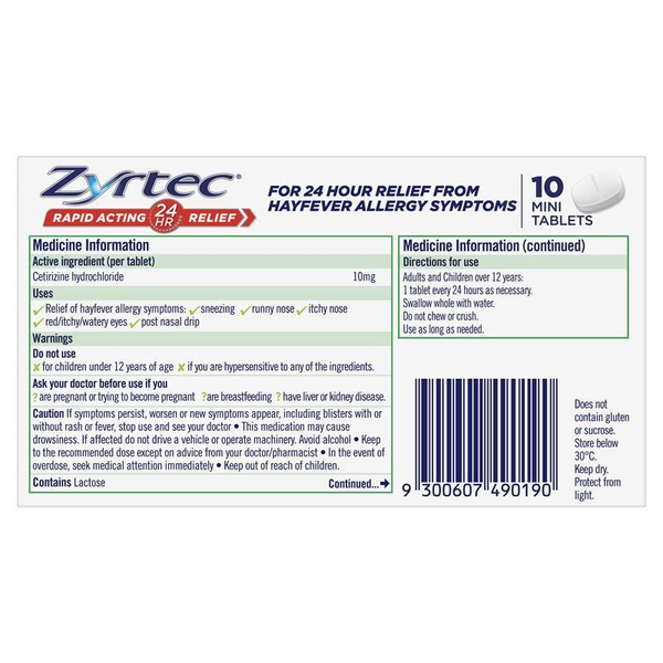 Zyrtec 10mg 10 Mini Tablets
