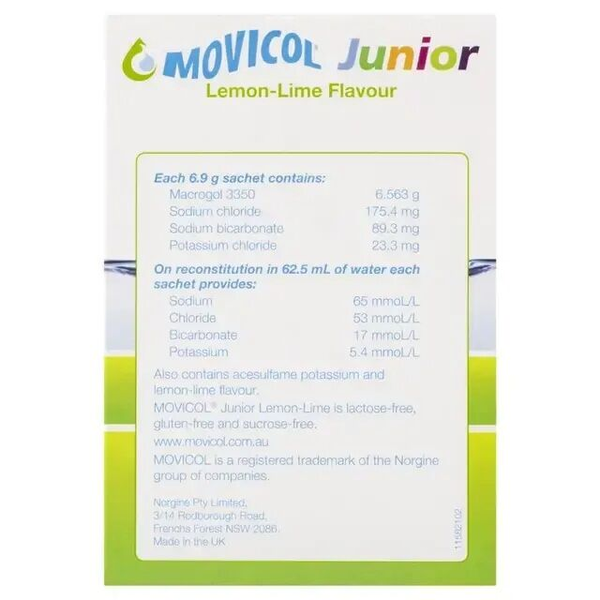 Movicol Junior Constipation Relief Powder Lemon Lime 30 Sachets