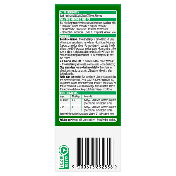 Panadol Mini Caps 500mg 48 Mini Capsules