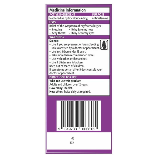 Telfast 60mg 20 Tablets 