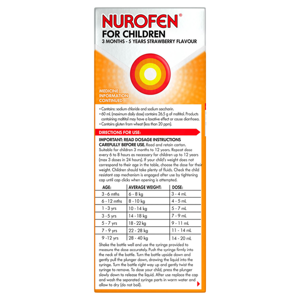 Nurofen For Children 3 Months - 5 Years Strawberry 200ml