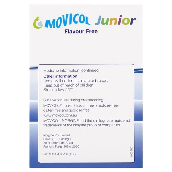 Movicol Junior Constipation Relief Powder Flavour Free 30 Sachets
