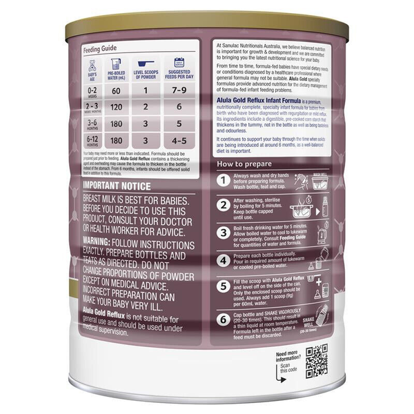 Alula Gold Reflux Premium Infant Formula 0-12 Months 900g