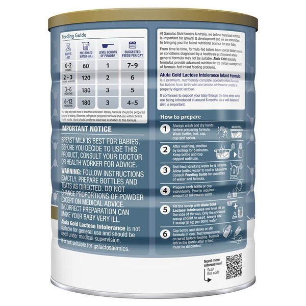 Alula Gold Lactose Intolerance Premium Infant Formula 0-12 Months 900g