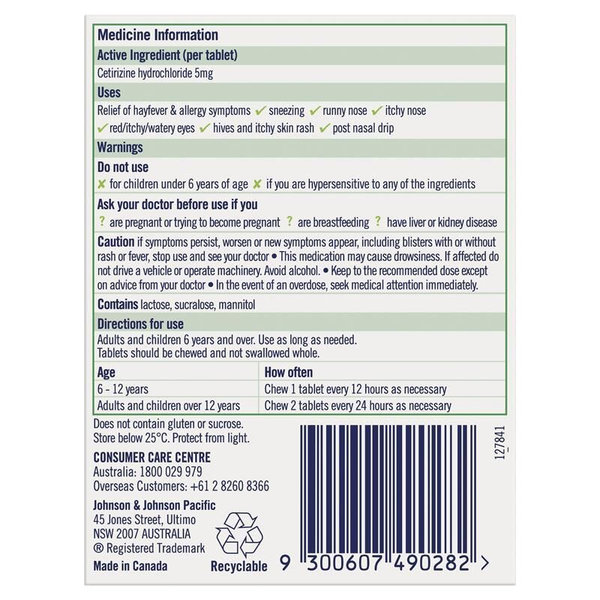 Zyrtec Kids Mini Chewables 5mg Grape Flavour 30 Mini Tablets