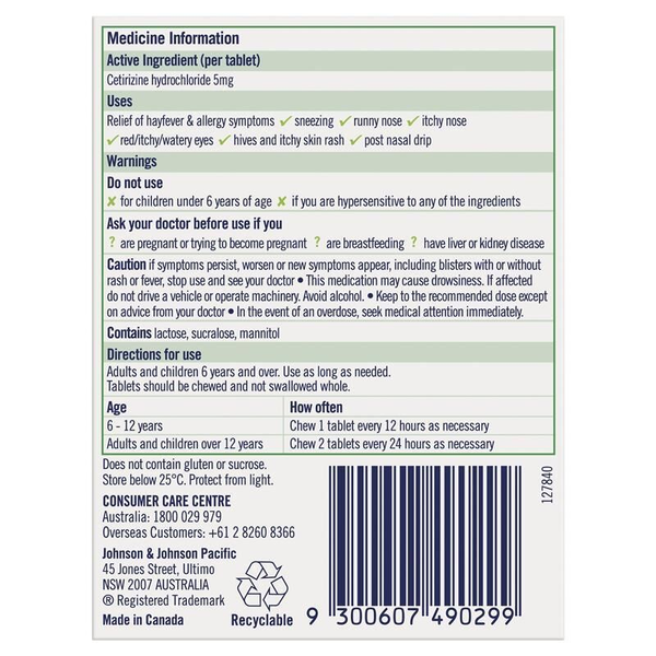 Zyrtec Kids Mini Chewables 5mg Grape Flavour 10 Mini Tablets