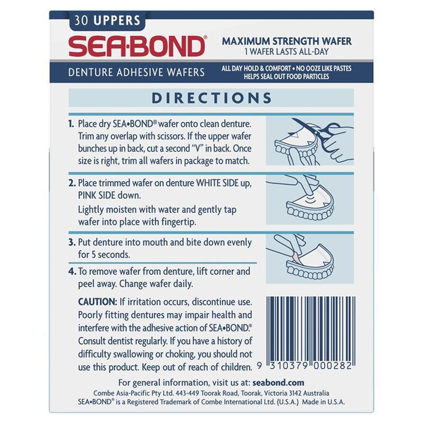 Sea Bond Original Denture Adhesive Wafers 30 Uppers