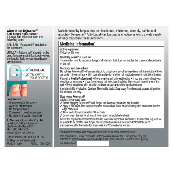Rejuvenail Anti-Fungal Nail Lacquer 6.6ml Solution