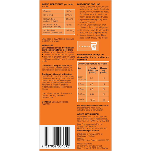 Hydralyte Orange 40 Effervescent Electrolyte Tablets