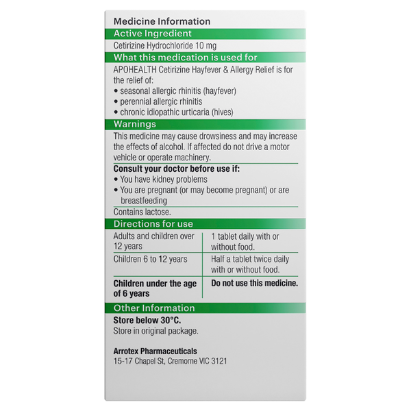 2X APH Cetirizine Hayfever & Allergy Relief 50 Tablets Same as Zyrtec