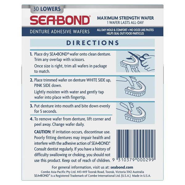 Sea Bond Original Denture Adhesive Wafers 30 Lowers