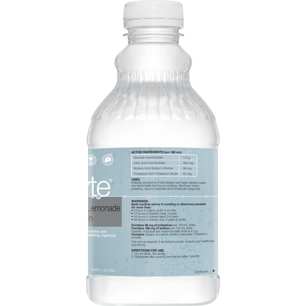 Hydralyte Ready To Use Colour Free Lemonade 1L Electrolyte Solution