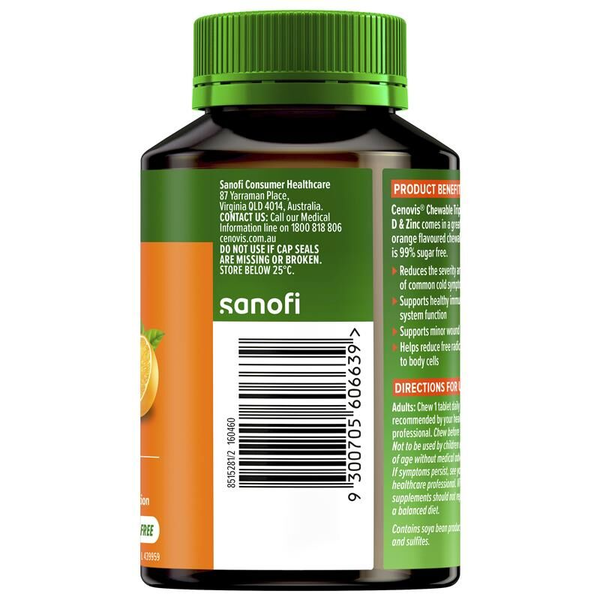 Cenovis Chewable Triple Action Vit C, D & Zinc 60 Tablets