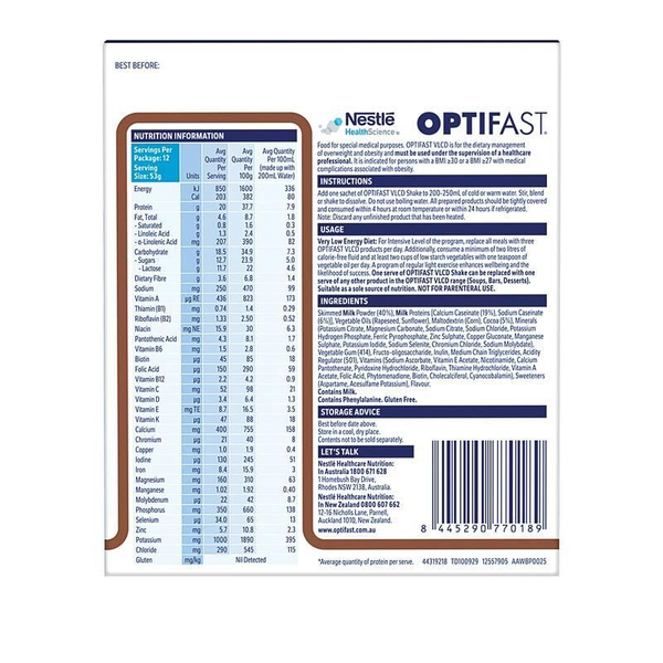 Optifast VLCD Shake Chocolate 12 x 53g Sachets