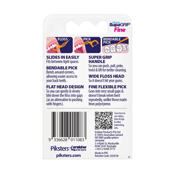Piksters SupaGRIP Fine Floss Advanced Floss Picks 40 Pack
