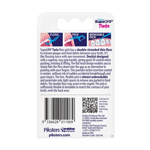 Piksters SupaGRIP Twin Floss Advanced Floss Picks 40 Pack