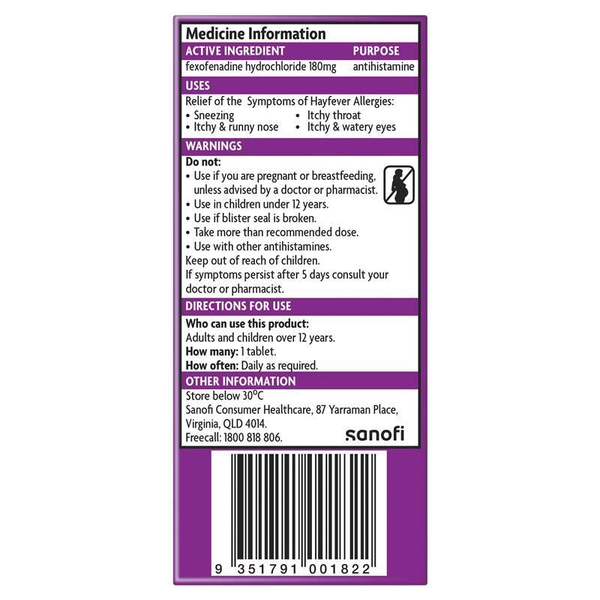 Telfast 180mg 10 Tablets 