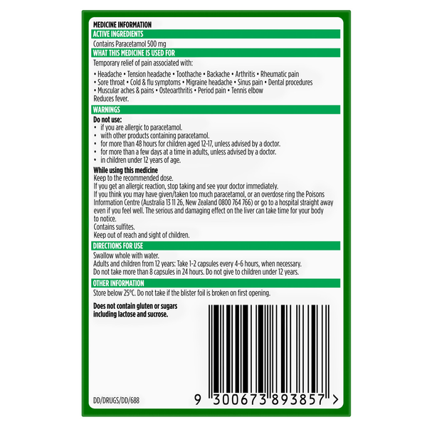 Panadol Liquid Caps 500mg 48 Soft Gel Capsules
