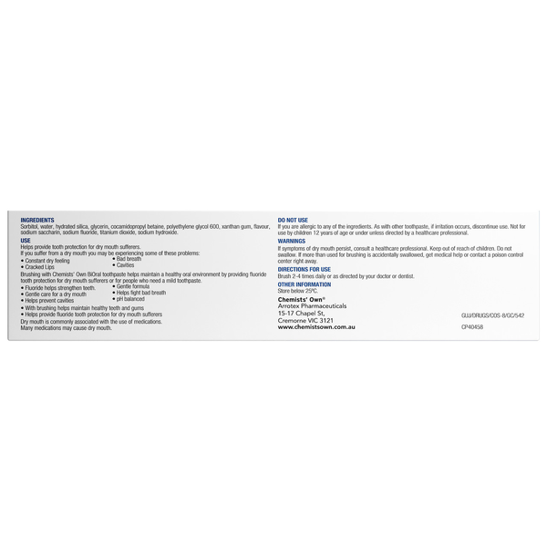 Chemists' Own BiOral Dry Mouth Toothpaste 120g
