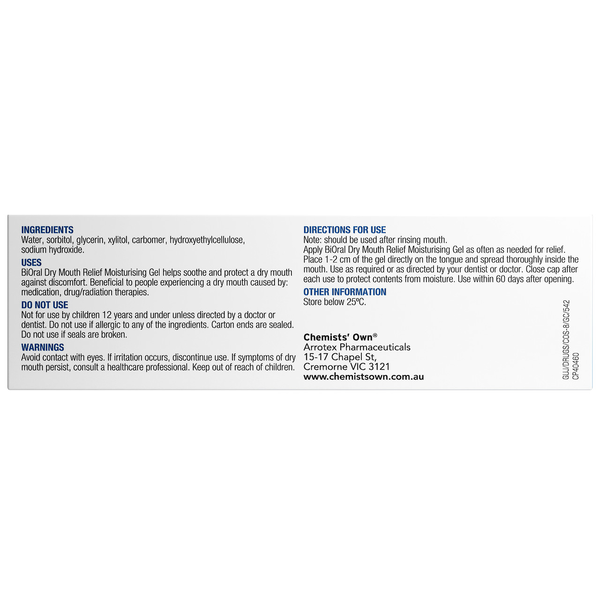 Chemists' Own BiOral Dry Mouth Relief Moisturising Gel 42g