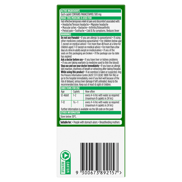 Panadol Optizorb 500mg 48 Caplets