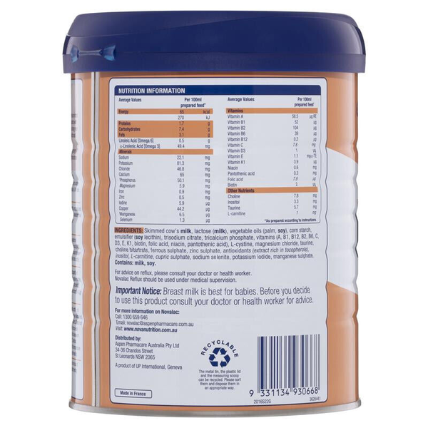Novalac Reflux Premium Infant Formula 0-12 Months 800g