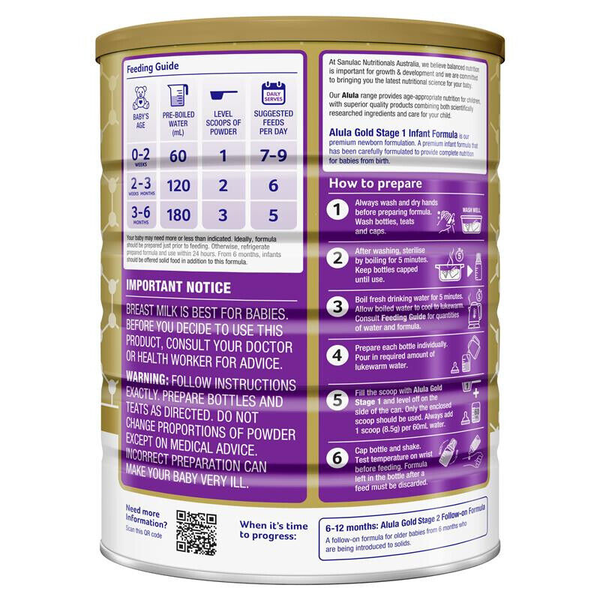 Alula Gold Stage 1 Newborn Premium Infant Formula 0-6 Months 900g