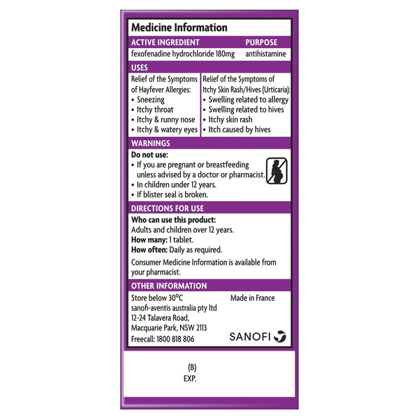 Telfast 180mg 30 Tablets 