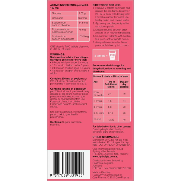 Hydralyte Strawberry Kiwi 40 Effervescent Electrolyte Tablets