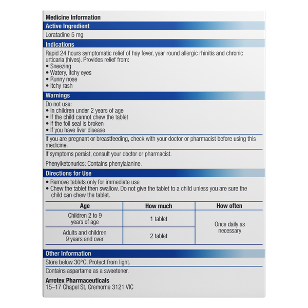 APH Children's Hayfever & Allergy Relief 30 Chews Same as Claratyne Children