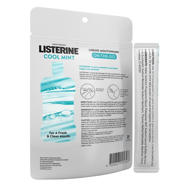 Listerine Cool Mint Mouthwash Zero Alcohol 10ml x 15 Packs