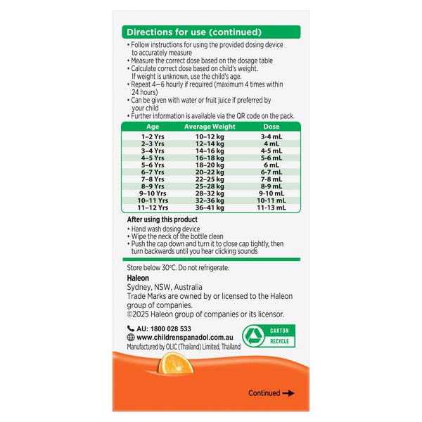 Panadol Children 5 - 12 Years Orange 100ml Suspension