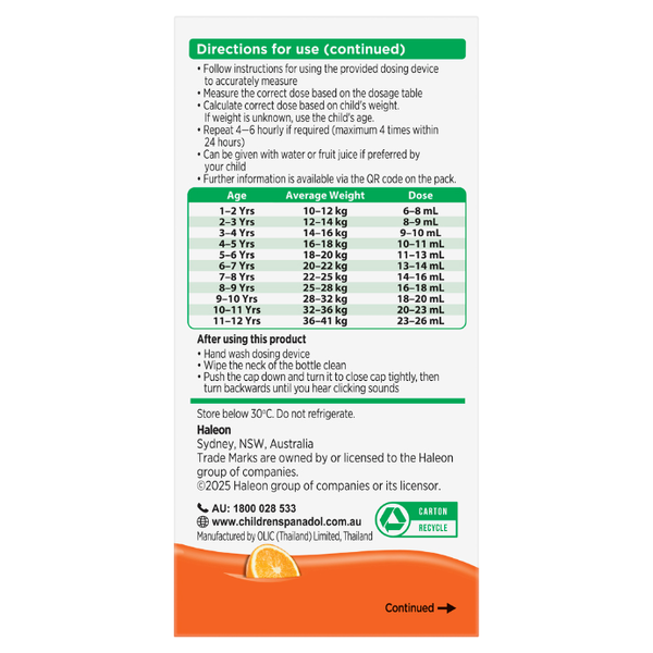 Panadol Children 1 - 5 Years Orange 100ml Suspension